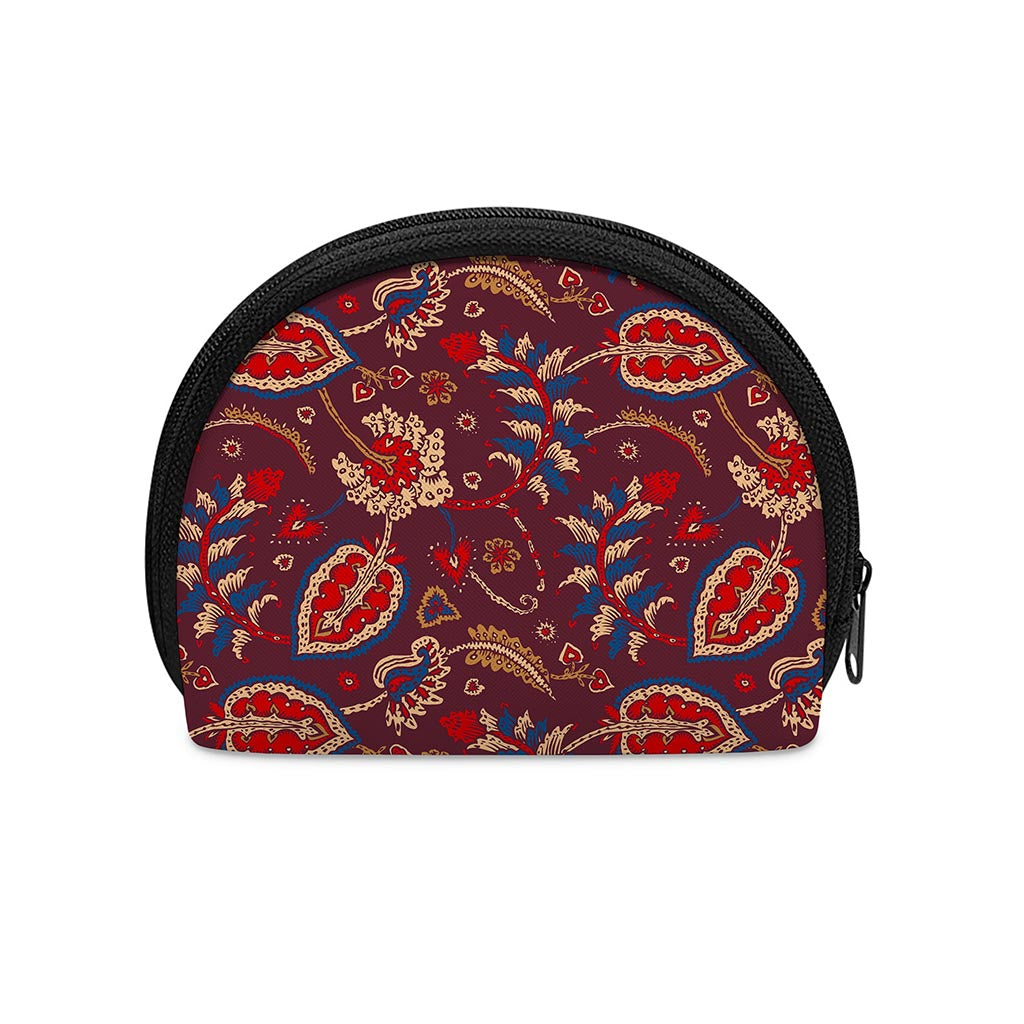 Maroon Vintage Bohemian Floral Print Coin Purse