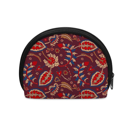 Maroon Vintage Bohemian Floral Print Coin Purse