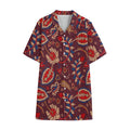 Maroon Vintage Bohemian Floral Print Cotton Hawaiian Shirt