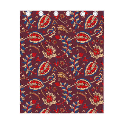 Maroon Vintage Bohemian Floral Print Curtain