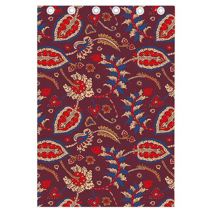 Maroon Vintage Bohemian Floral Print Curtain
