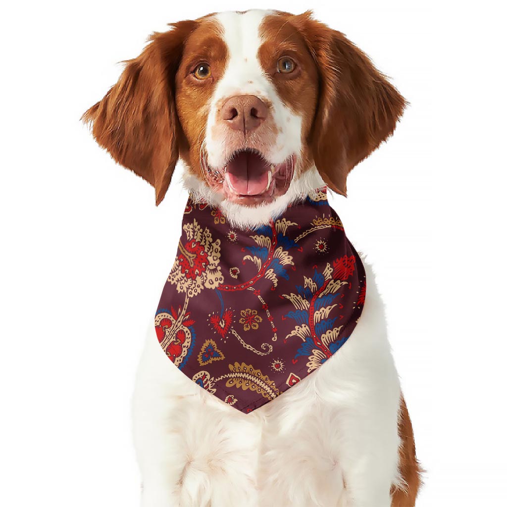Maroon Vintage Bohemian Floral Print Dog Bandana