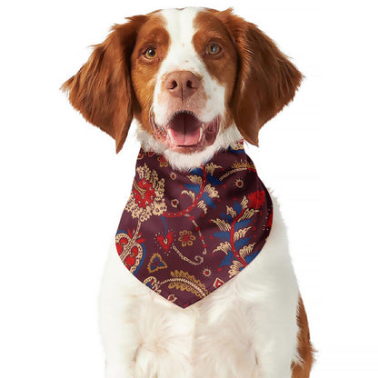 Maroon Vintage Bohemian Floral Print Dog Bandana