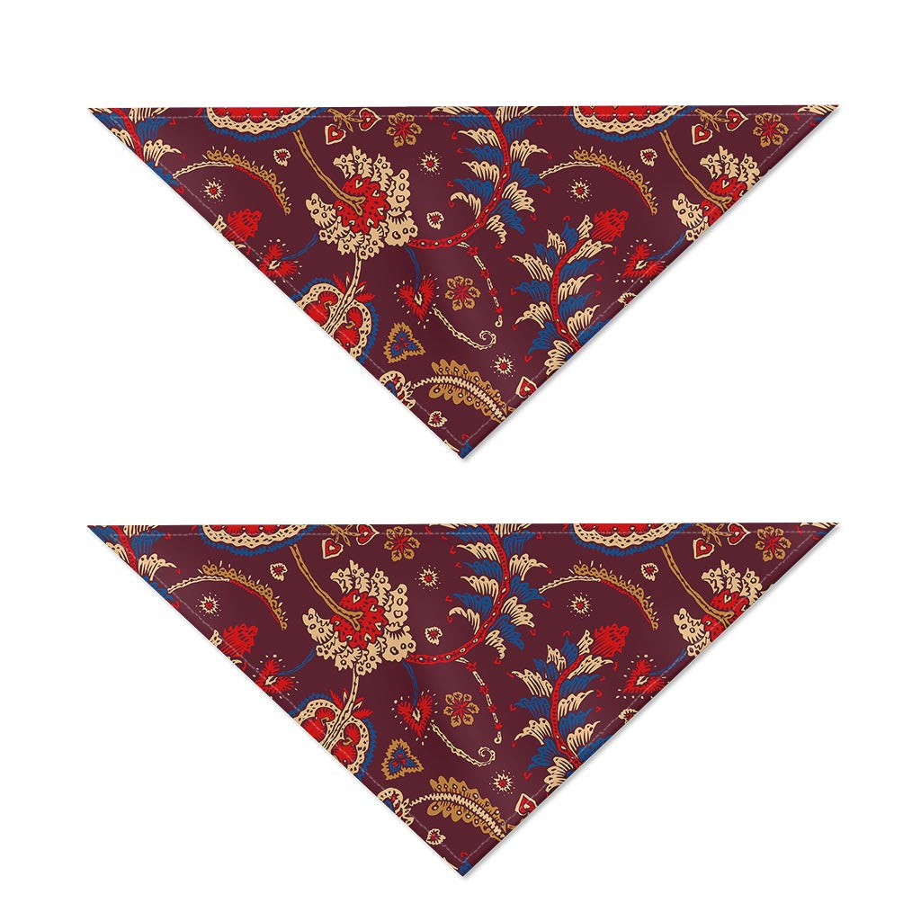Maroon Vintage Bohemian Floral Print Dog Bandana
