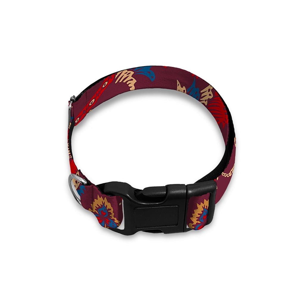 Maroon Vintage Bohemian Floral Print Dog Collar