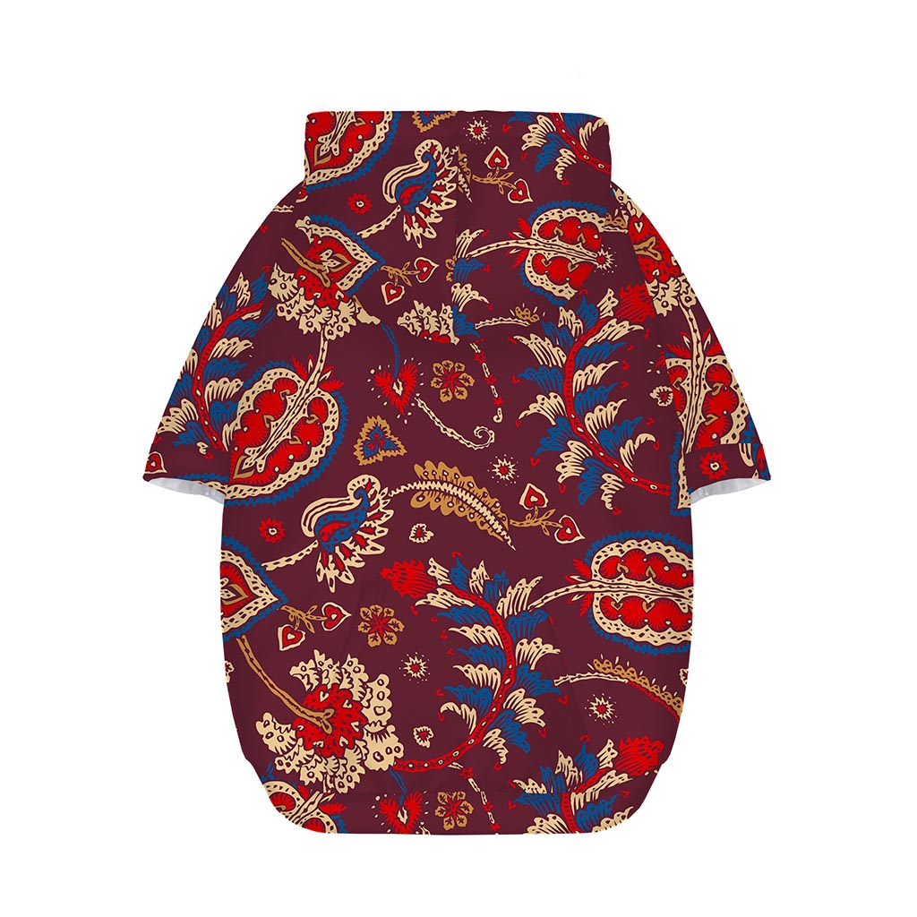 Maroon Vintage Bohemian Floral Print Dog Zip Up Hoodie