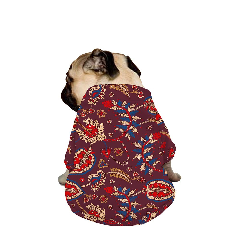 Maroon Vintage Bohemian Floral Print Dog Zip Up Jacket