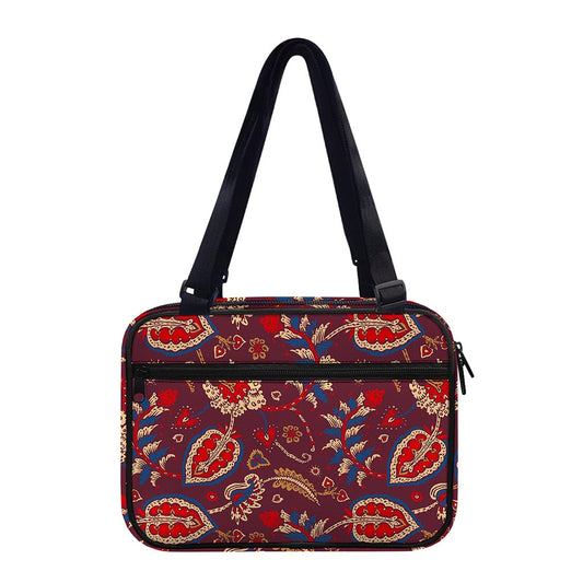 Maroon Vintage Bohemian Floral Print Double Strap Bible Bag