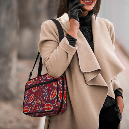 Maroon Vintage Bohemian Floral Print Double Strap Bible Bag