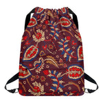Maroon Vintage Bohemian Floral Print Drawstring Backpack