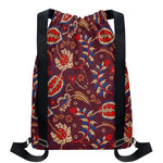 Maroon Vintage Bohemian Floral Print Drawstring Backpack