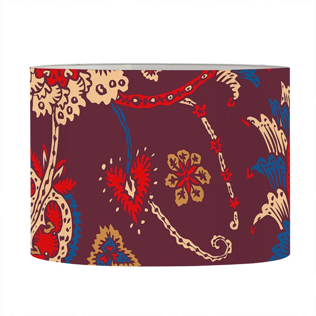 Maroon Vintage Bohemian Floral Print Drum Lamp Shade