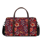 Maroon Vintage Bohemian Floral Print Duffle Bag