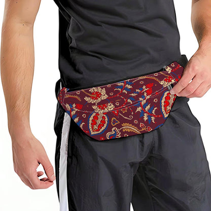 Maroon Vintage Bohemian Floral Print Fanny Pack