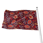Maroon Vintage Bohemian Floral Print Flag