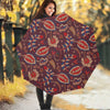 Maroon Vintage Bohemian Floral Print Foldable Umbrella