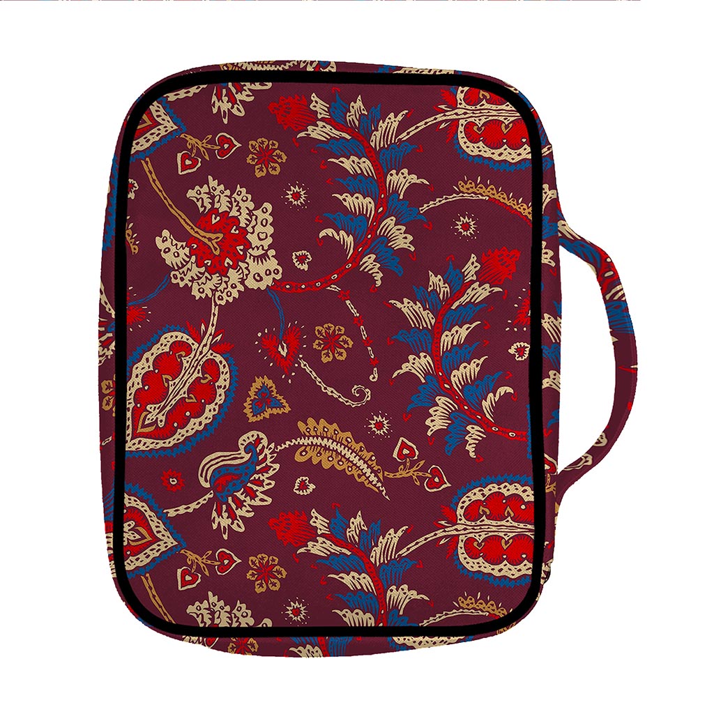 Maroon Vintage Bohemian Floral Print Front Pocket Bible Bag