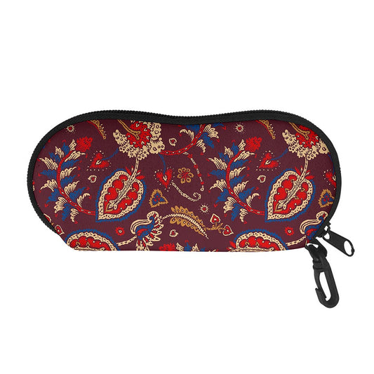 Maroon Vintage Bohemian Floral Print Glasses Case
