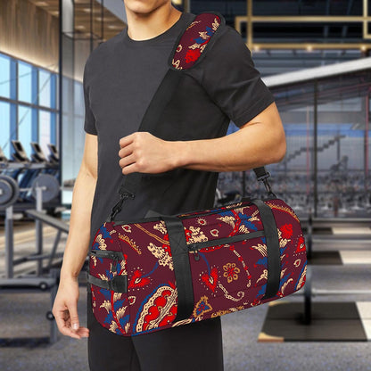 Maroon Vintage Bohemian Floral Print Gym Bag