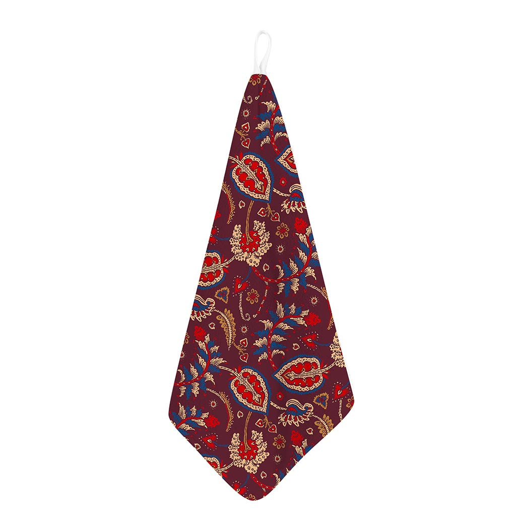 Maroon Vintage Bohemian Floral Print Hand Towel