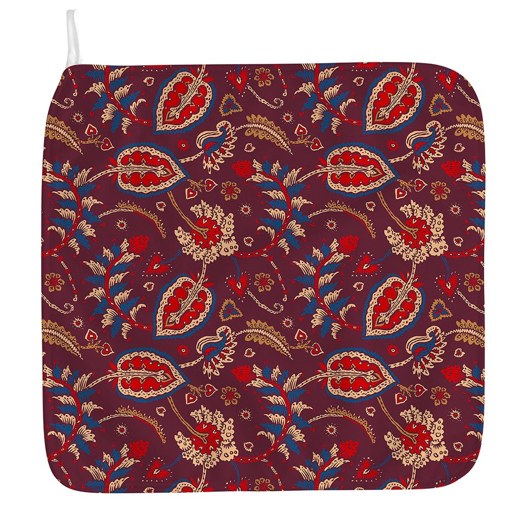 Maroon Vintage Bohemian Floral Print Hand Towel