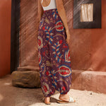 Maroon Vintage Bohemian Floral Print Harem Pants