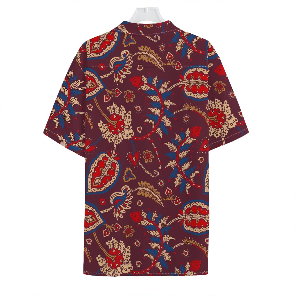Maroon Vintage Bohemian Floral Print Hawaiian Shirt