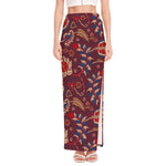 Maroon Vintage Bohemian Floral Print High Slit Maxi Skirt