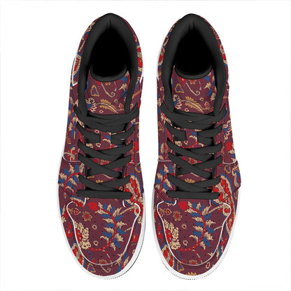 Maroon Vintage Bohemian Floral Print High Top Leather Sneakers