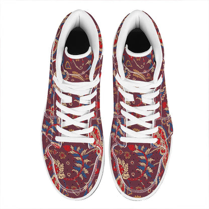 Maroon Vintage Bohemian Floral Print High Top Leather Sneakers