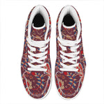 Maroon Vintage Bohemian Floral Print High Top Leather Sneakers