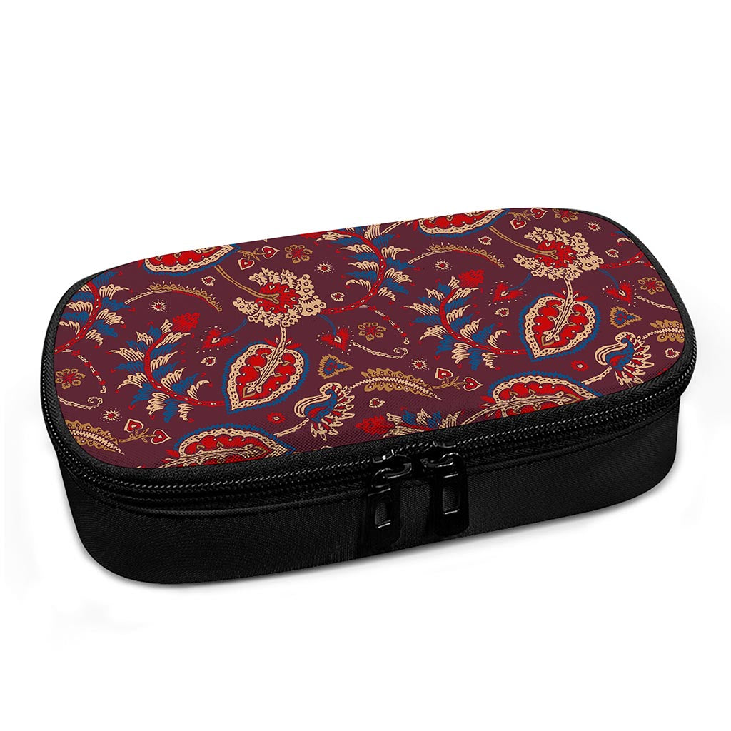 Maroon Vintage Bohemian Floral Print Insulin Cooler Travel Case