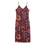 Maroon Vintage Bohemian Floral Print Jersey Midi Cami Dress