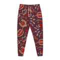Maroon Vintage Bohemian Floral Print Jogger Pants