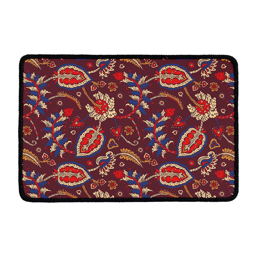 Maroon Vintage Bohemian Floral Print Kitchen Mat
