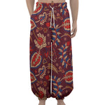 Maroon Vintage Bohemian Floral Print Lantern Pants