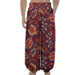Maroon Vintage Bohemian Floral Print Lantern Pants