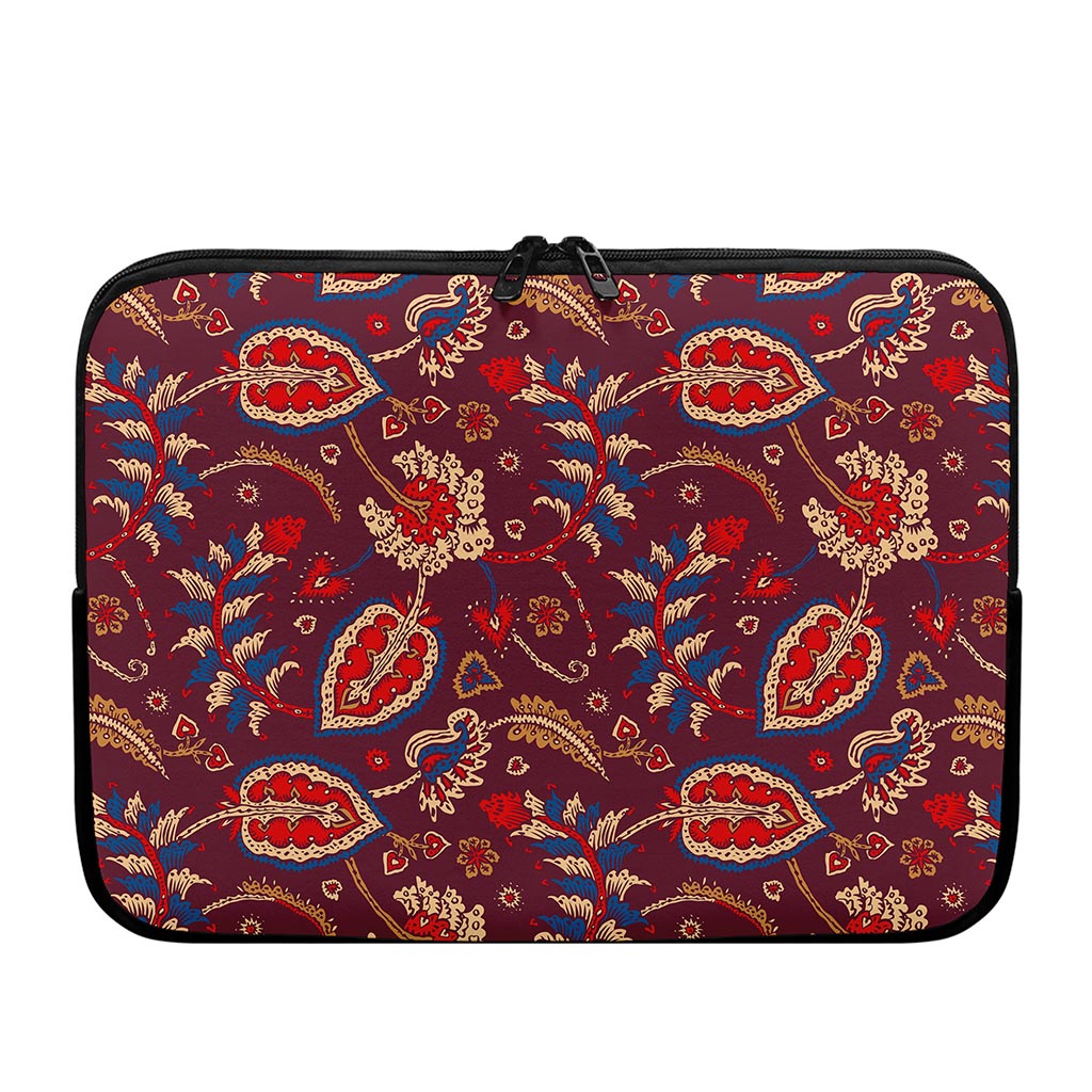 Maroon Vintage Bohemian Floral Print Laptop Sleeve