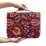 Maroon Vintage Bohemian Floral Print Leather Bible Cover