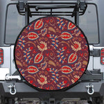 Maroon Vintage Bohemian Floral Print Leather Spare Tire Cover