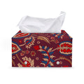 Maroon Vintage Bohemian Floral Print Leather Tissue Box Cover