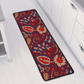 Maroon Vintage Bohemian Floral Print Long Kitchen Mat