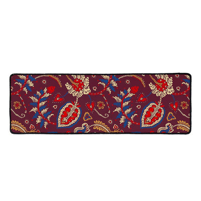 Maroon Vintage Bohemian Floral Print Long Kitchen Mat