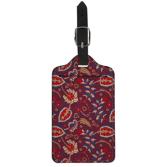 Maroon Vintage Bohemian Floral Print Luggage Tag