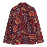 Maroon Vintage Bohemian Floral Print Men's Blazer