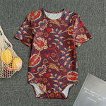 Maroon Vintage Bohemian Floral Print Men's Bodysuit