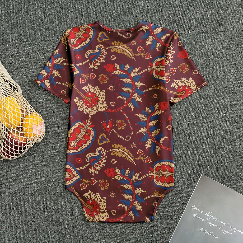 Maroon Vintage Bohemian Floral Print Men's Bodysuit