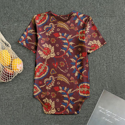 Maroon Vintage Bohemian Floral Print Men's Bodysuit