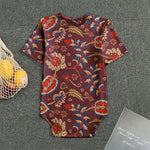 Maroon Vintage Bohemian Floral Print Men's Bodysuit