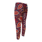 Maroon Vintage Bohemian Floral Print Men's Compression Pants